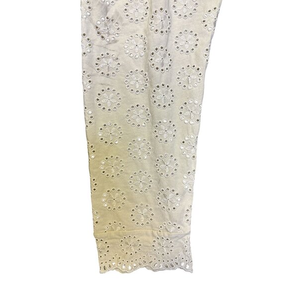 Johnny Was White Eyelet Embroidered Cotton Elastic Waist Pants Size L - Picture 4 of 7